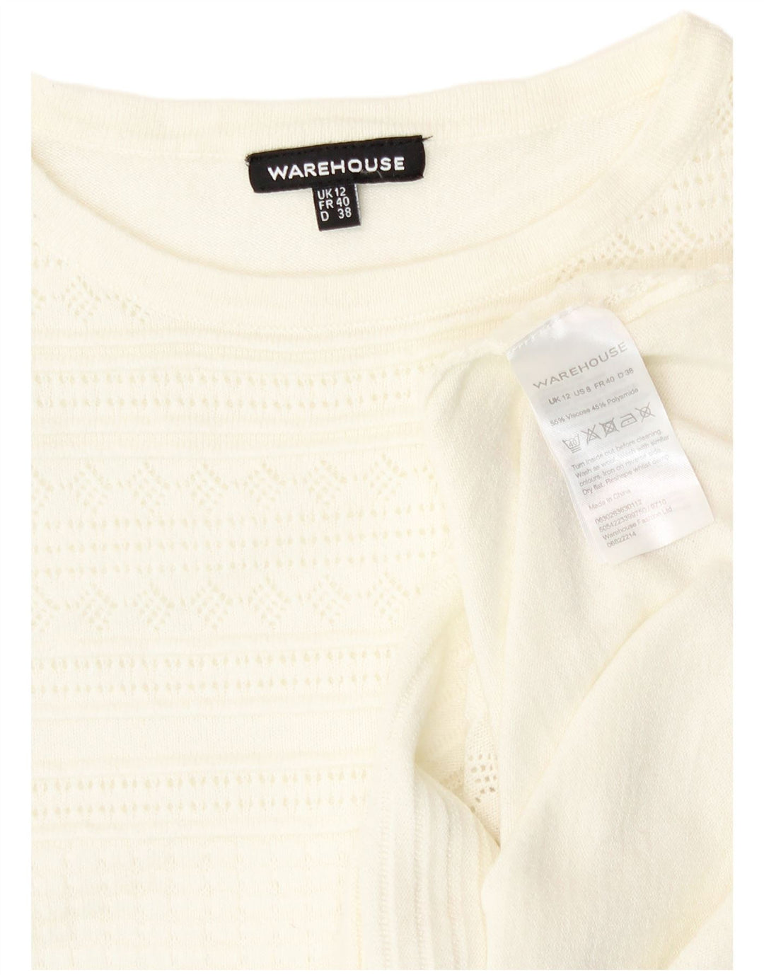 Maglione maglione girocollo da donna Warehouse UK 12 Viscosa bianco sporco medio