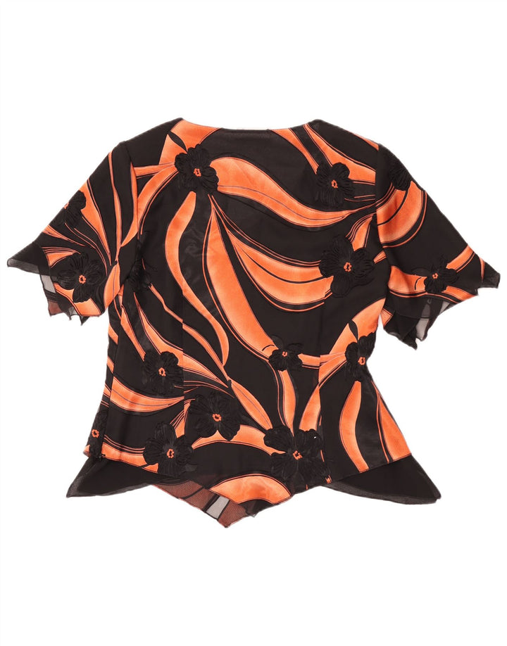 Hermann Lange Dame Asymmetrisk Bluse Top EU 38 Medium Black Floral Rayon