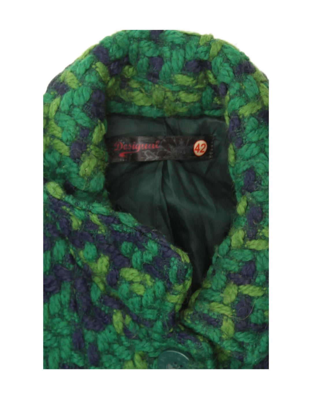 Desigual Womens Overcoat EU 42 Large Green Check