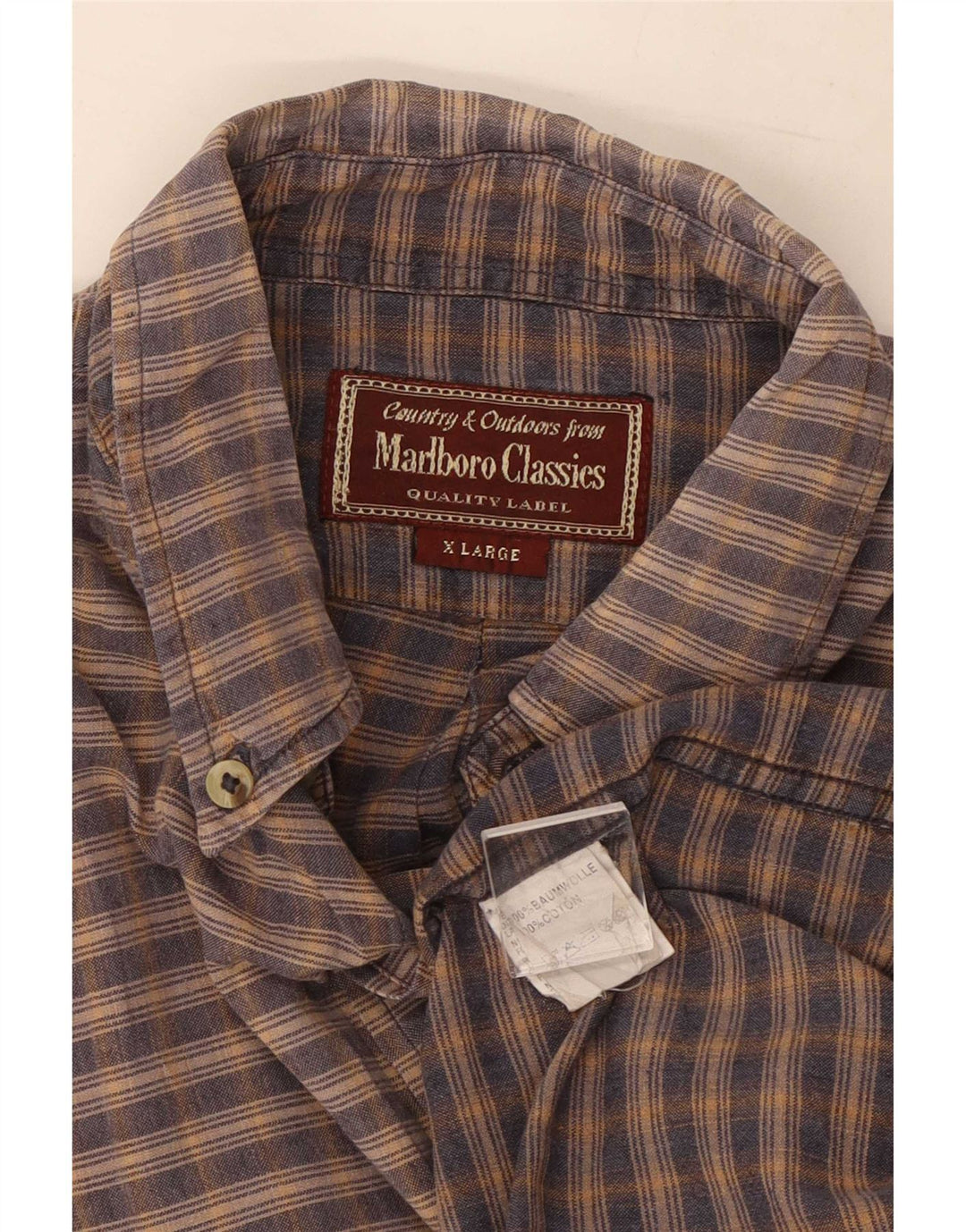 Marlboro Classics Mens Shirt XL Brown Gingham Cotton