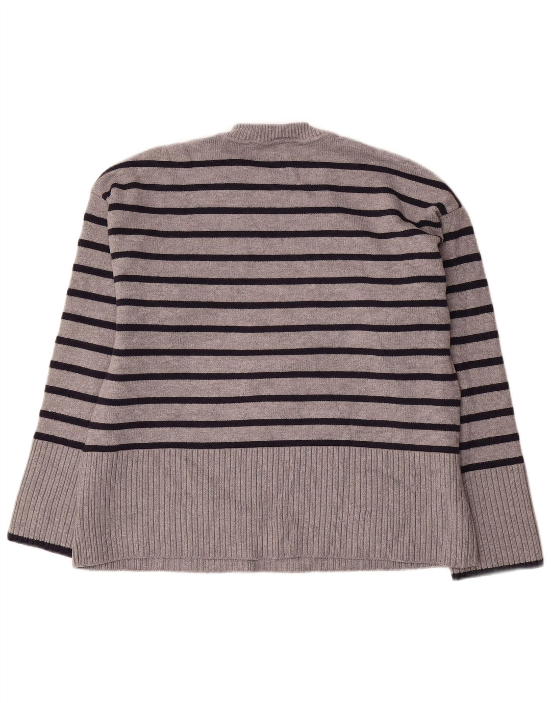 Zara Womens Oversized Crew Neck Jumper Sweater UK 10 Small Grey Striped