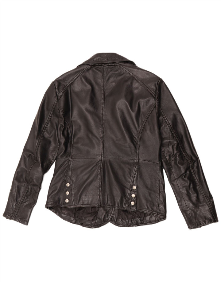 Vintage Womens Leather Biker Jacket EU 42 Large Black Leather