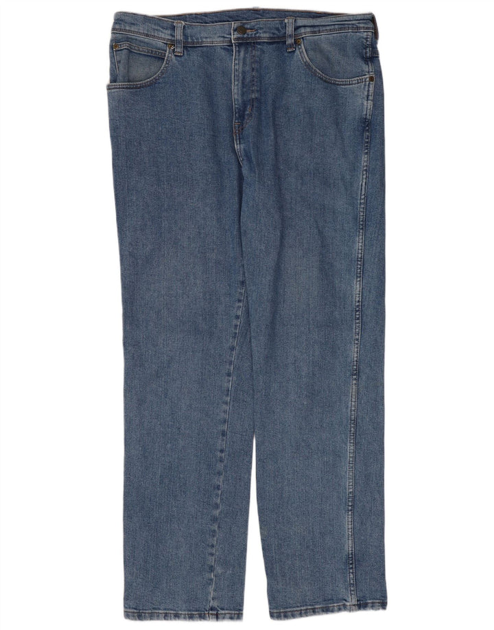 Wrangler Mens Regular Fit Straight Jeans W36 L32 Blue Cotton