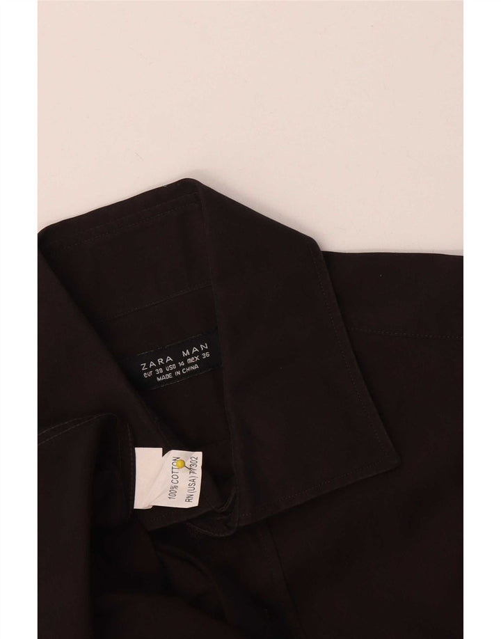 Zara Mens Shirt EU 38 Medium Brown Cotton