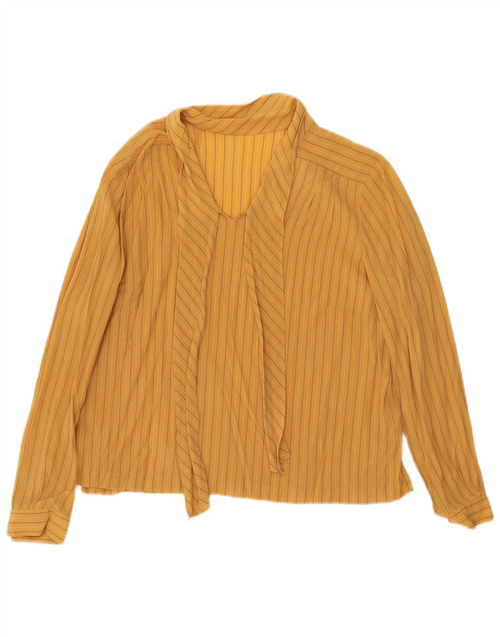Vintage Womens See Through Blouse Top UK 16 Large Yellow Striped