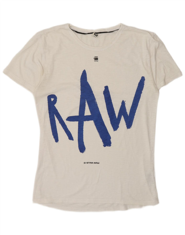 G-Star Mens Graphic T-Shirt Top Medium White Flecked Cotton