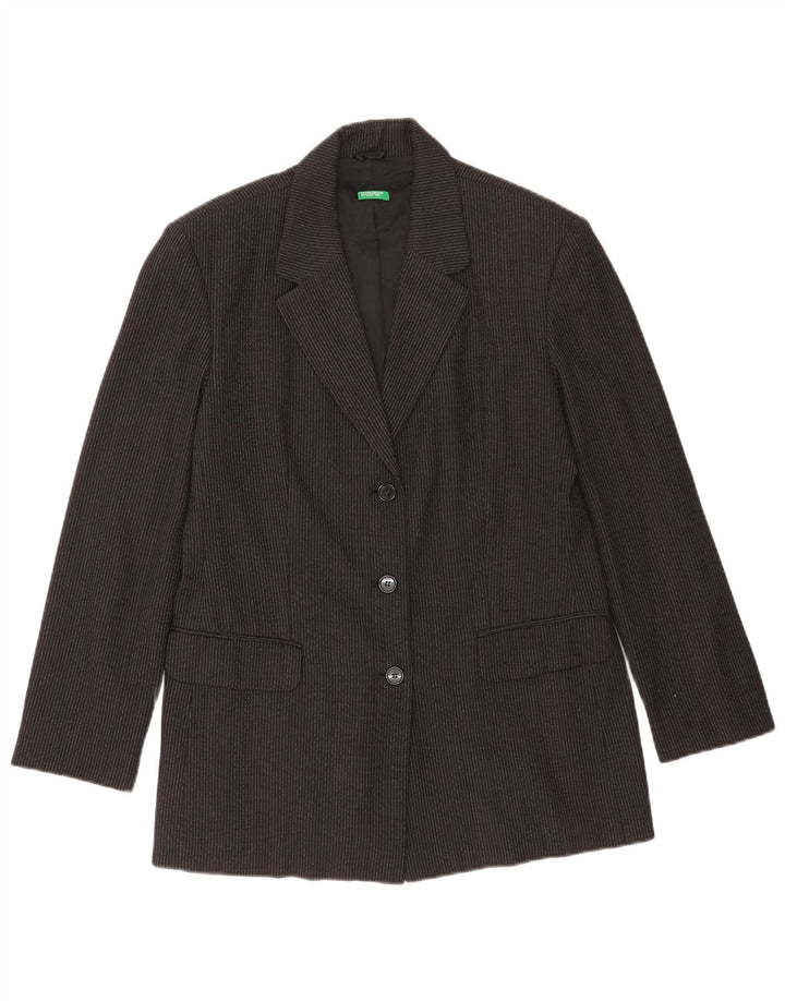 Benetton Womens 3 Button Blazer Jacket IT 46 Large Black Pinstripe