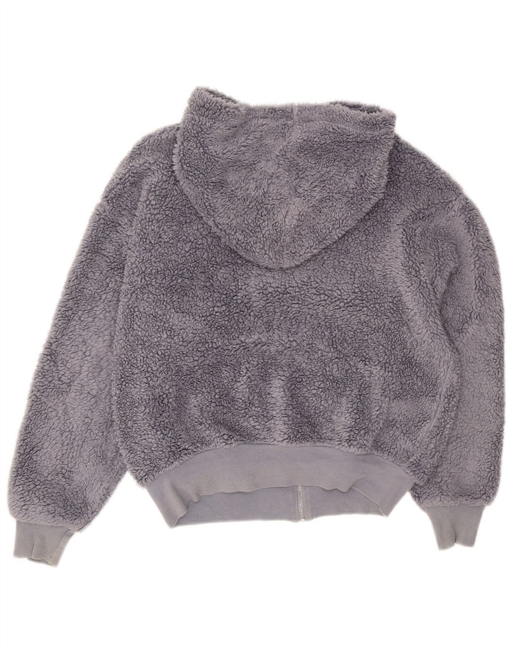 Topshop Womens Hooded Oversized Fleece Jacket UK 6 XS Grey Polyester