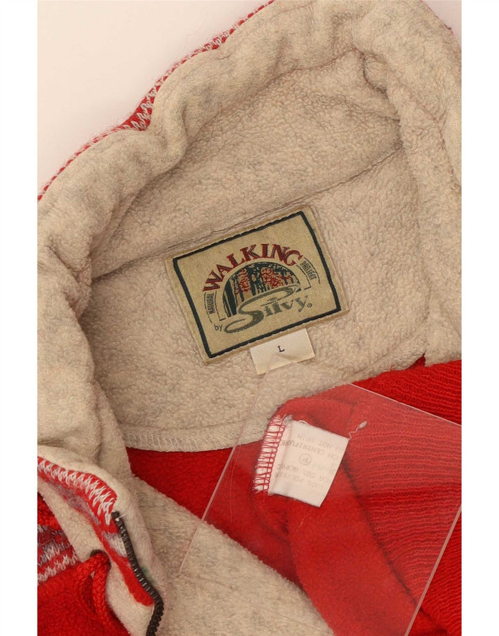 Silvy Mens Graphic Zip Neck Fleece Jumper Large Red Colourblock Polyester