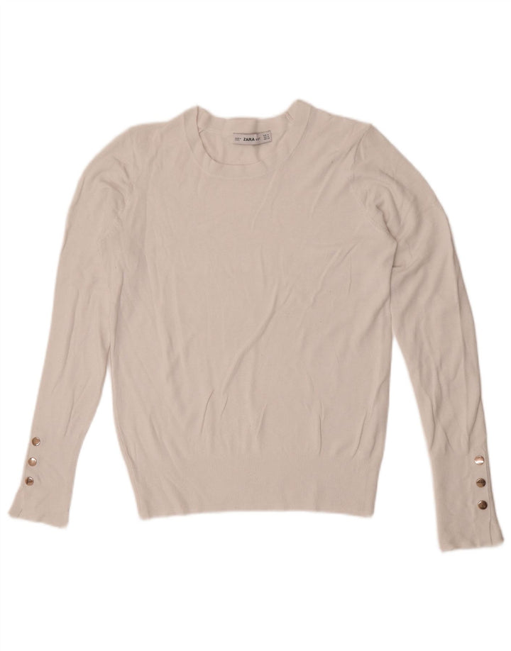 Zara Womens Crew Neck Jumper Sweater UK 12 Medium White