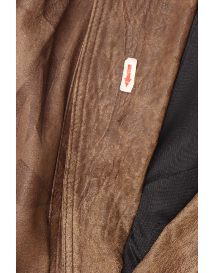 Vintage Womens Double Breasted Leather Jacket EU 42 Large Brown Patchwork