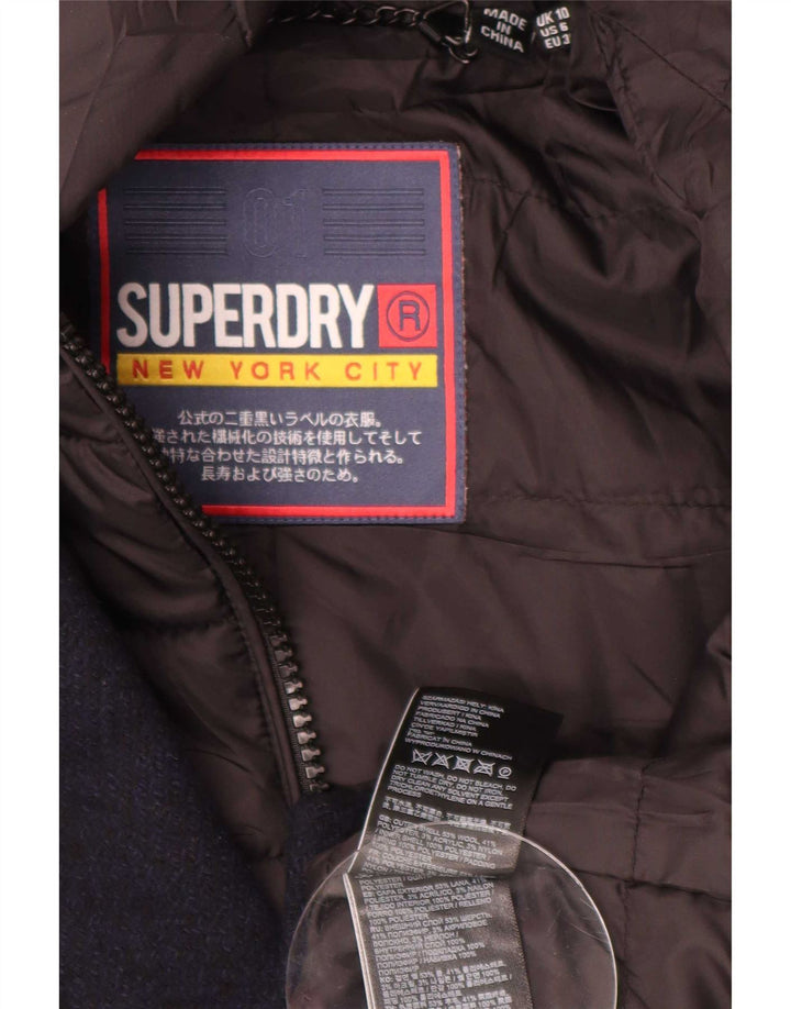 Superdry Overfrakke med hætte til kvinder UK 10 Lille marineblå uld