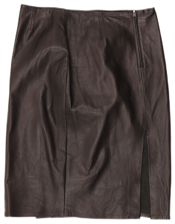Vintage Damen Lederrock IT 46 Groß W30 Schwarzes Leder