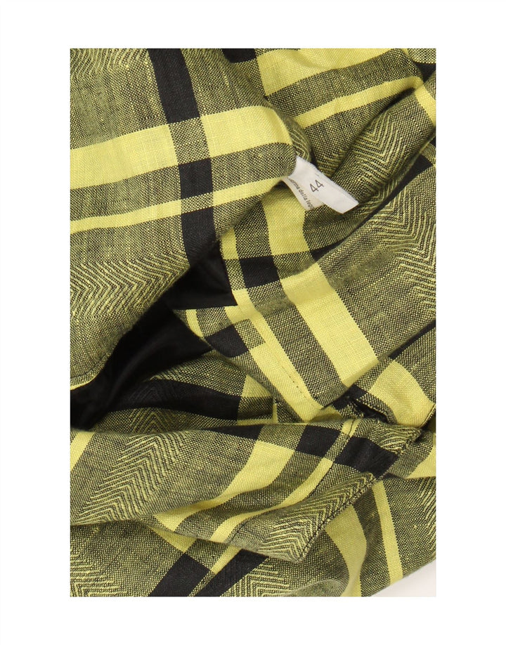 Giacca blazer vintage da donna a 1 bottone EU 44 XL Classica in lino scozzese giallo