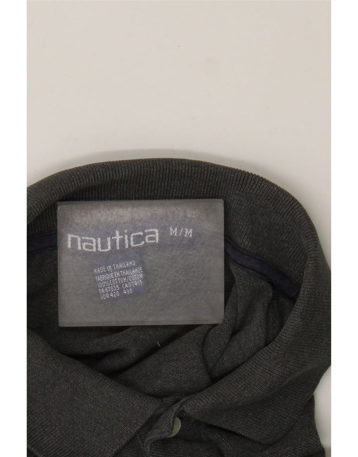 Nautica Mens Polo Shirt Medium Grey Striped Cotton
