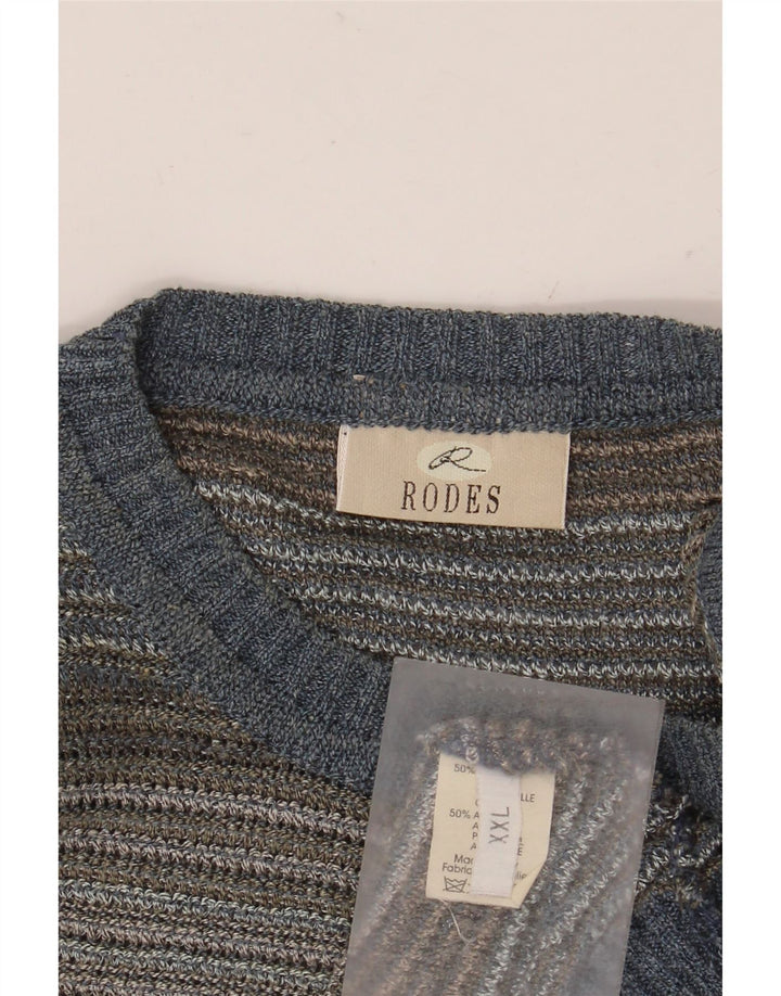 RODES Mens Crew Neck Jumper Sweater 2XL Multicoloured Striped Cotton
