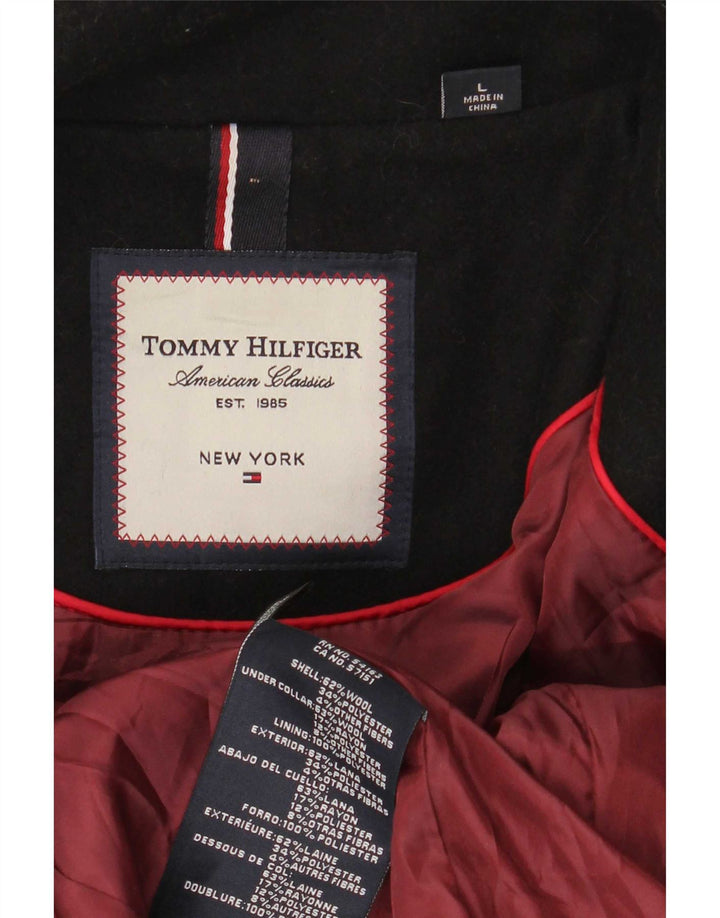 Damski płaszcz grochowy Tommy Hilfiger UK 16, duży, czarny, wełniany