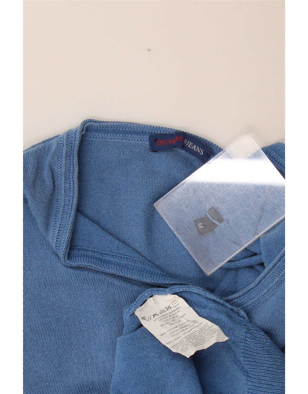 Trussardi Jeans Mens V-Neck Jumper Sweater Medium Blue Cotton