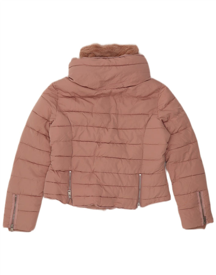 ZARA Womens Crop Hooded Padded Jacket UK 18 XL Pink Polyester