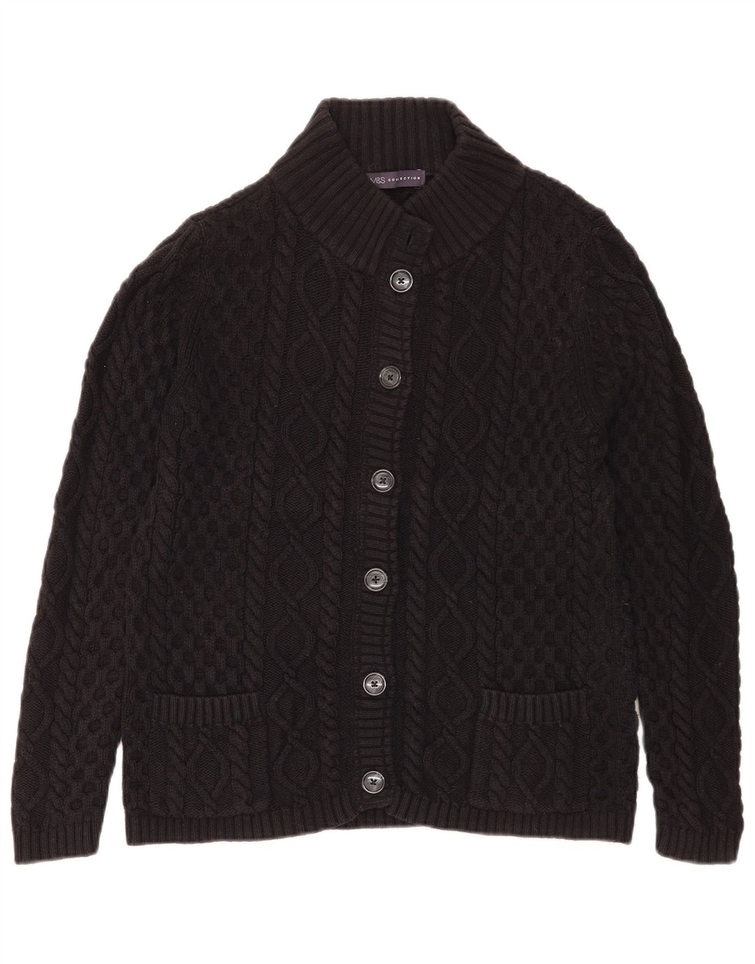 Marks & Spencer Womens Cardigan Sweater UK 14 Large Black Cotton