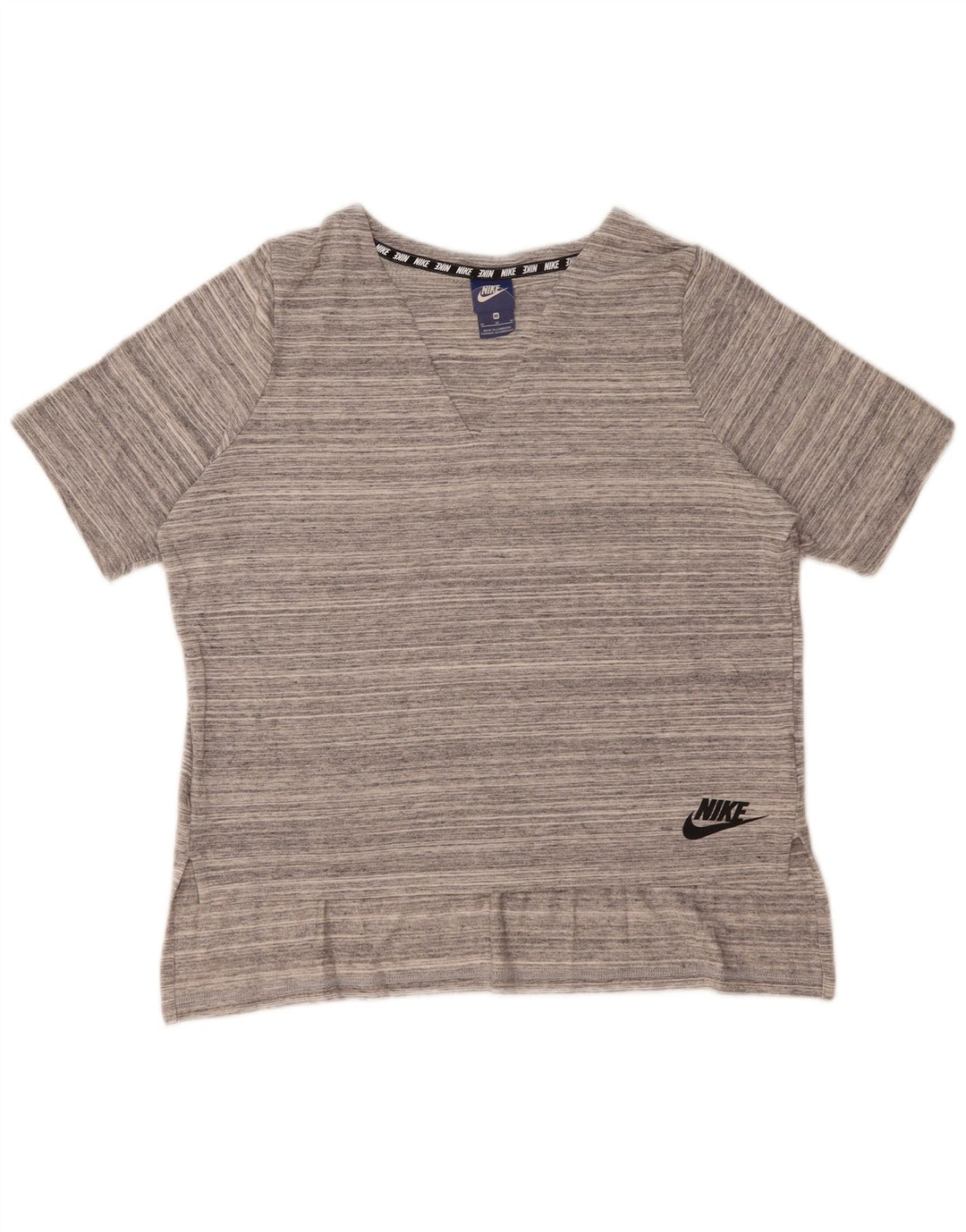Nike Womens T-Shirt Top UK 14 Medium Grey Striped Cotton