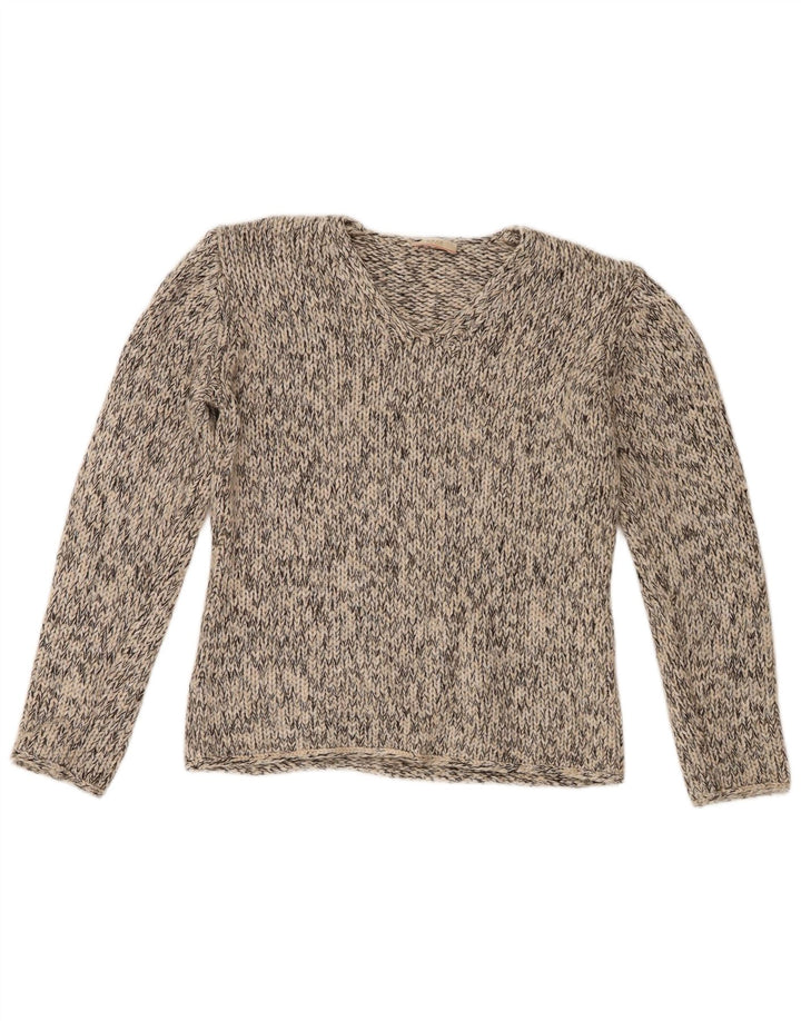 Brax Womens V-Neck Jumper Sweater EU 38 Medium Grey Flecked Wool