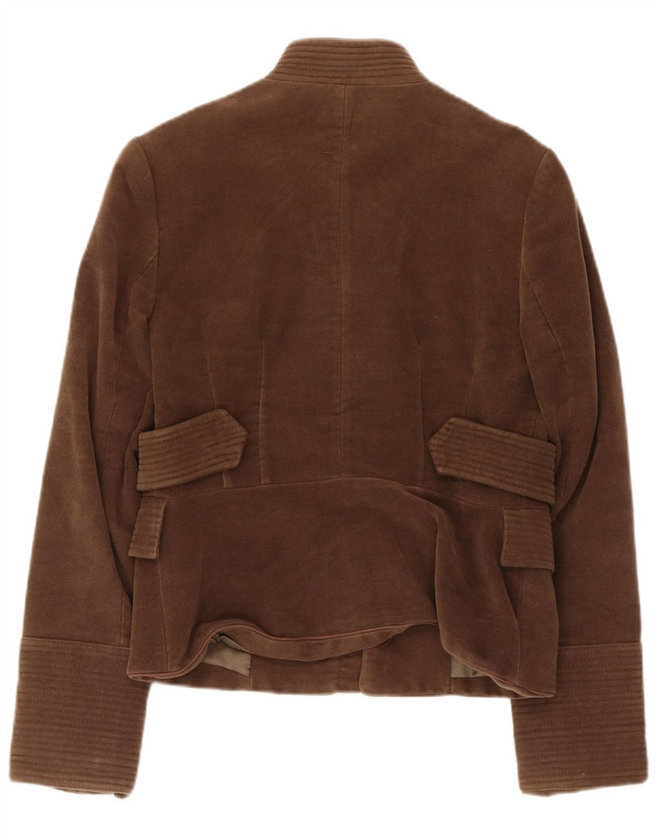 Zara Womens Open Bomber Jacket UK 12 Medium Brown Cotton