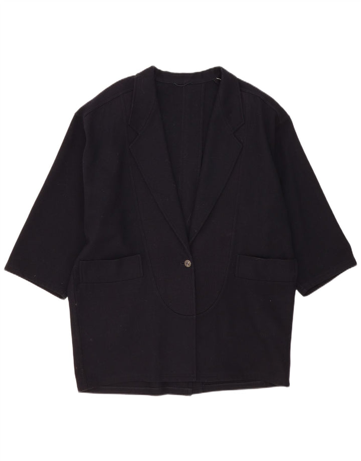 Vintage Womens Longline 1 Button Blazer Jacket UK 22 3XL Navy Blue