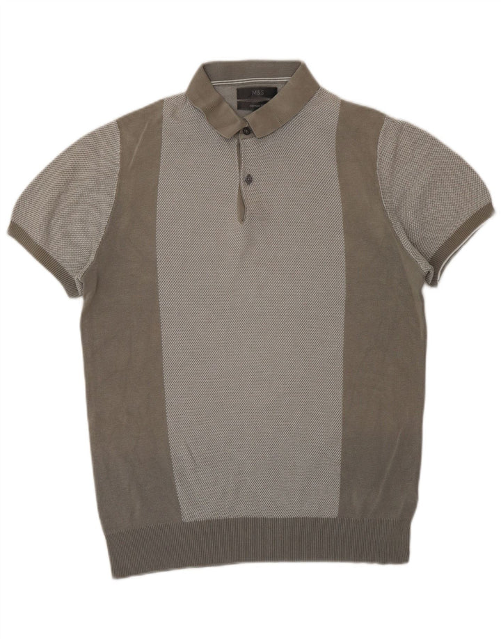 Marks & Spencer Mens Short Sleeve Polo Neck Jumper Sweater Small Grey