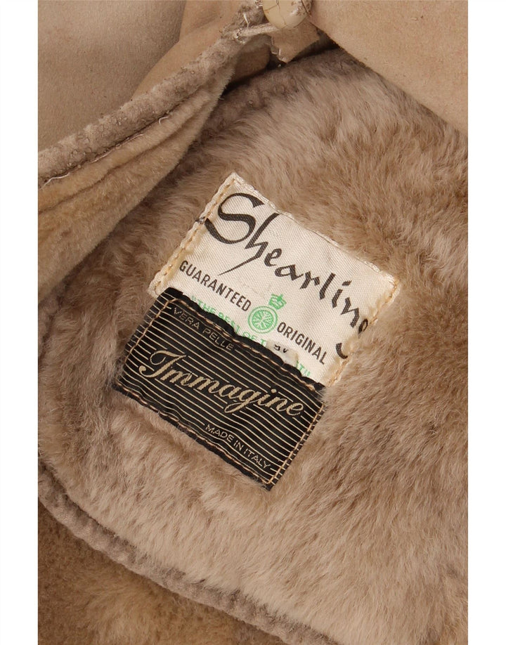 VINTAGE Womens Shearling Coat IT 46 Large Beige Shearling