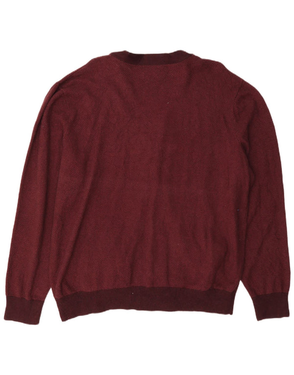 Chaps Mens Cardigan Sweater 2XL Burgundy Cotton