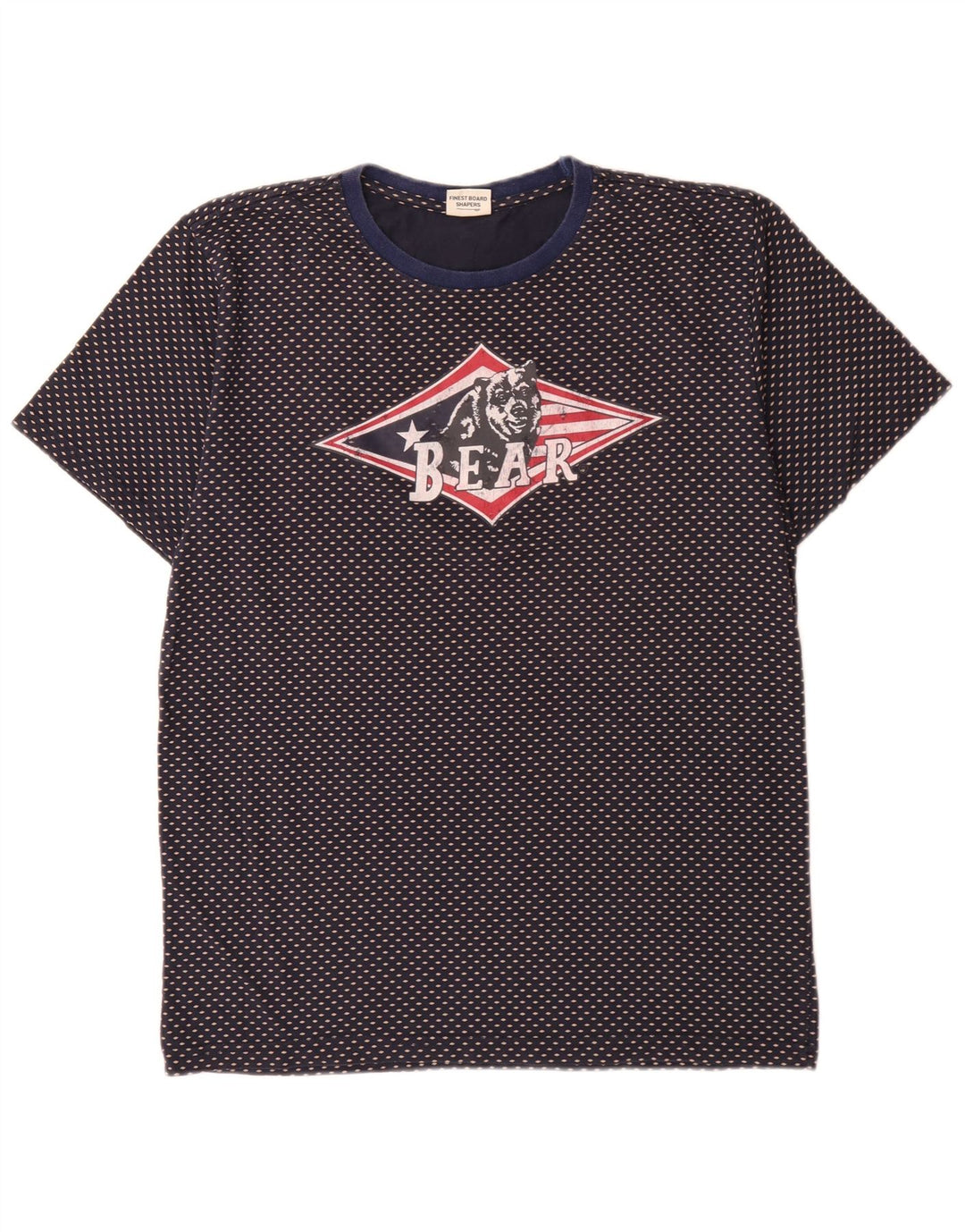 Bear Mens Graphic T-Shirt Top Large Navy Blue Spotted Cotton