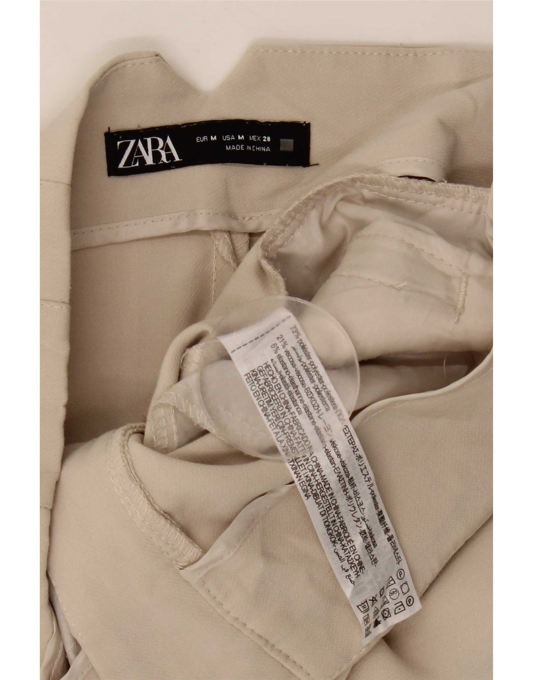 Zara Damen Tapered Casual Hose Medium W28 L26 Beige Polyester