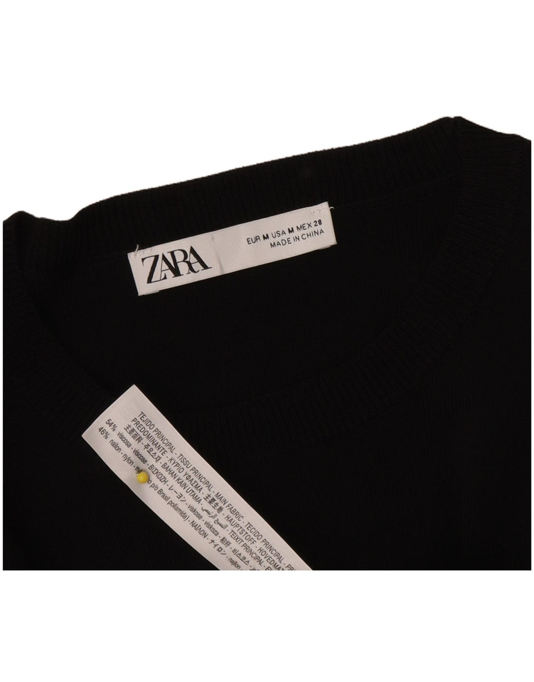 Zara Womens Crop 1/2 Sleeve Blouse Top UK 12 Medium Black Viscose