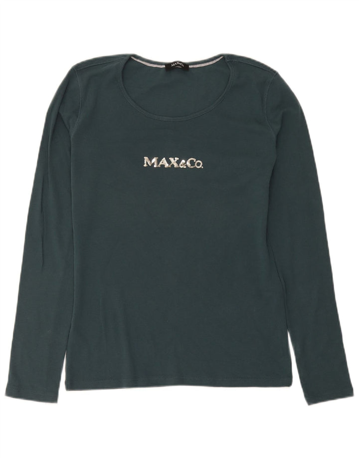 Max & Co. Damen Grafikoberteil Langarm UK 12 Mittelgrüne Baumwolle