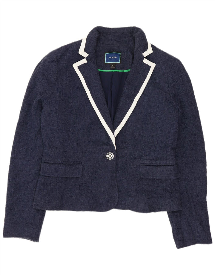 J. Crew Womens Crop 1 Button Blazer Jacket US 6 Medium Navy Blue Cotton