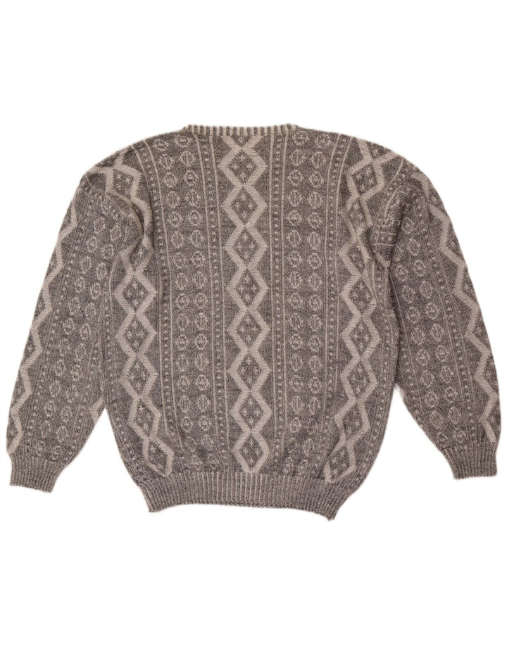Vogue Mens Crew Neck Jumper Sweater Medium Grey Geometric Cotton