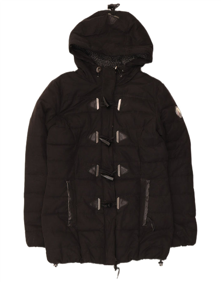 Giacca imbottita con cappuccio da donna Superdry UK 12 medio nero poliestere