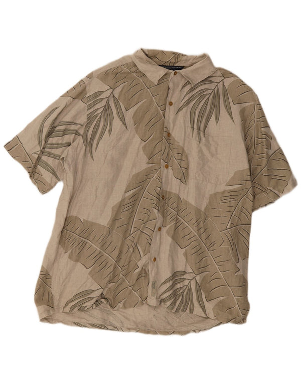 Nautica Camisa de manga corta para hombre de lino floral gris grande