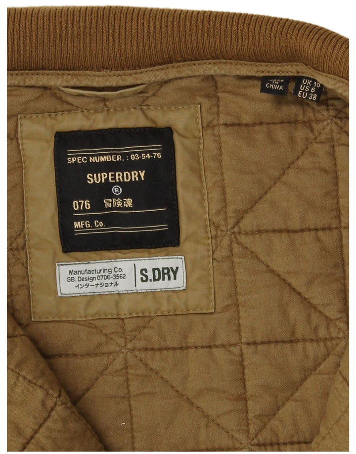 Superdry Womens Quilted Jacket UK 10 Small  Khaki Cotton