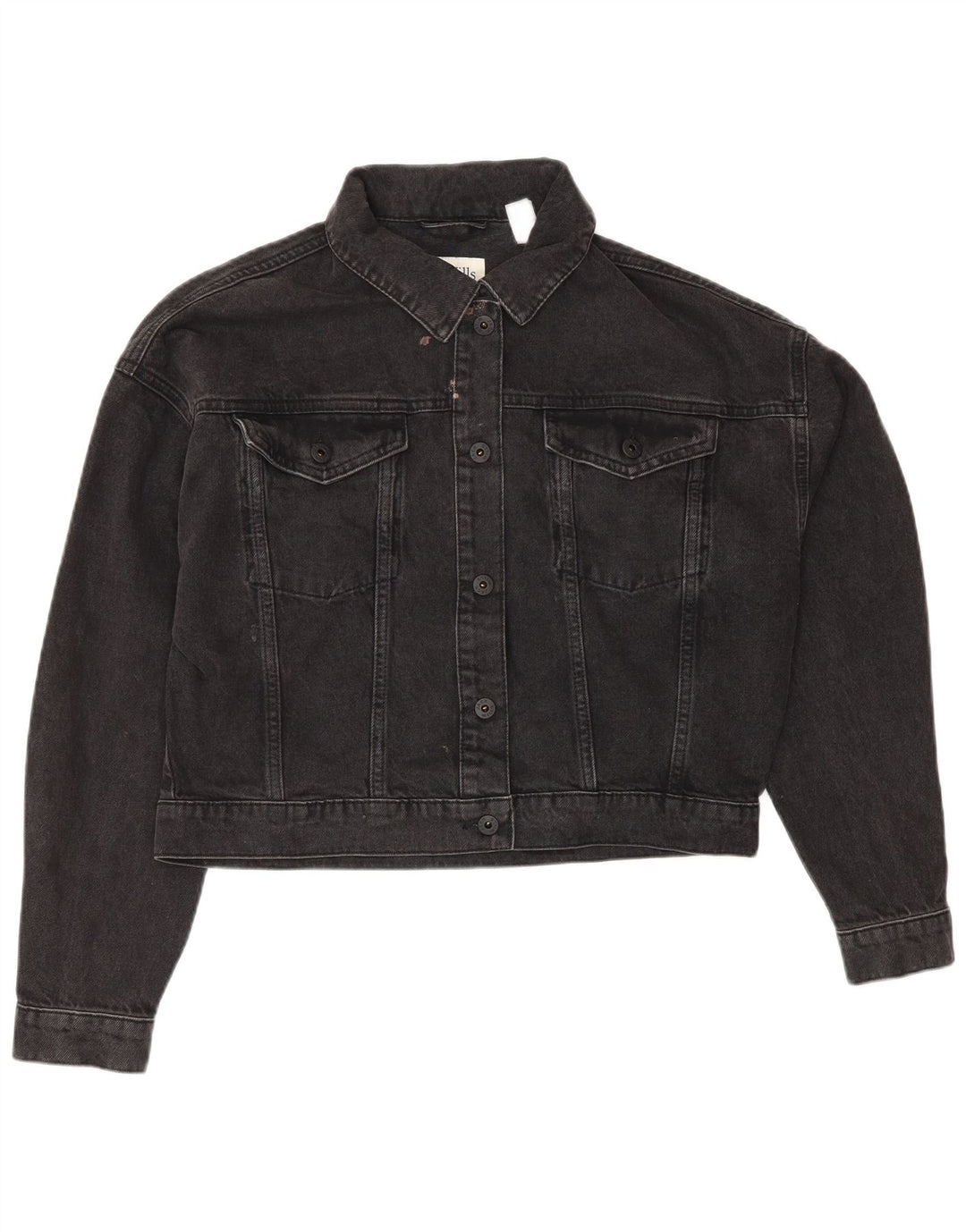 JACK WILLS Womens Oversized Crop Denim Jacket UK 10 Small  Grey Cotton