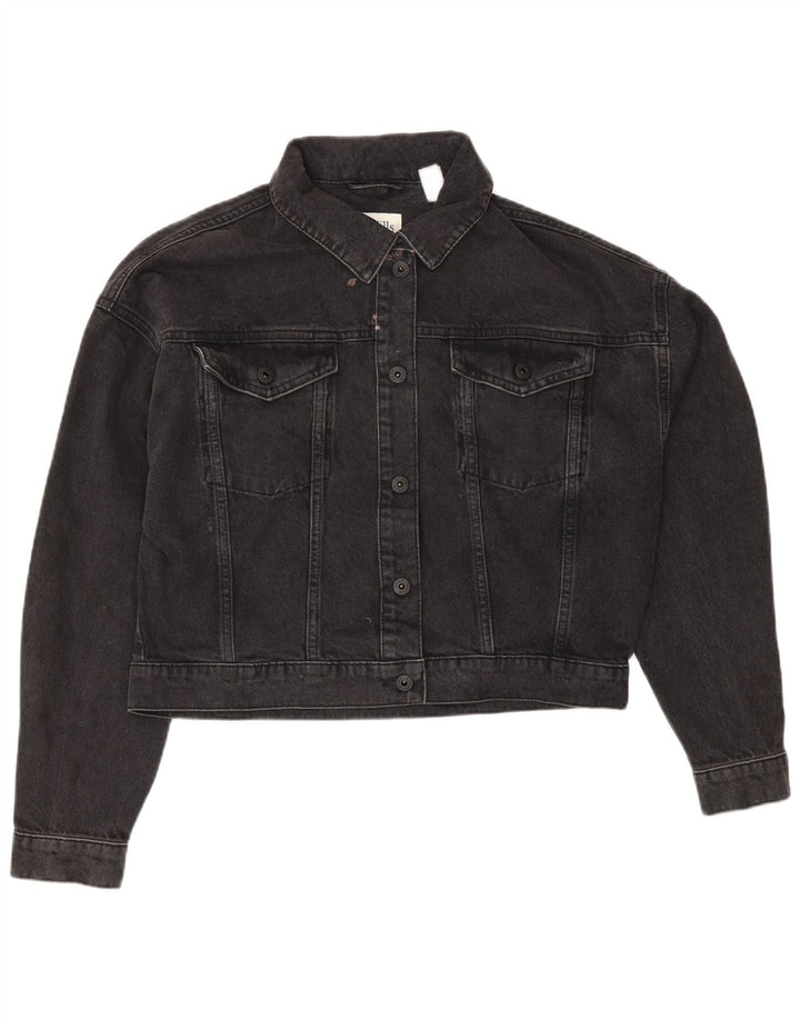 JACK WILLS Womens Oversized Crop Denim Jacket UK 10 Small  Grey Cotton