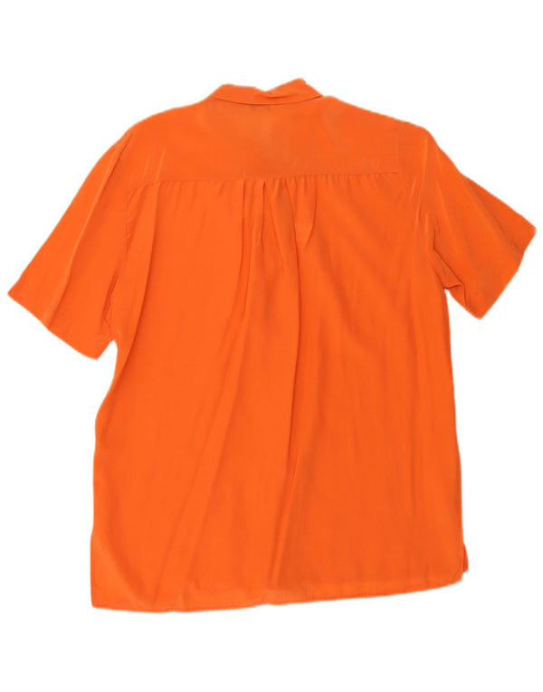 Vintage Damen Kurzarm-Oversize-Hemdbluse UK 10 Kleine orangefarbene Seide