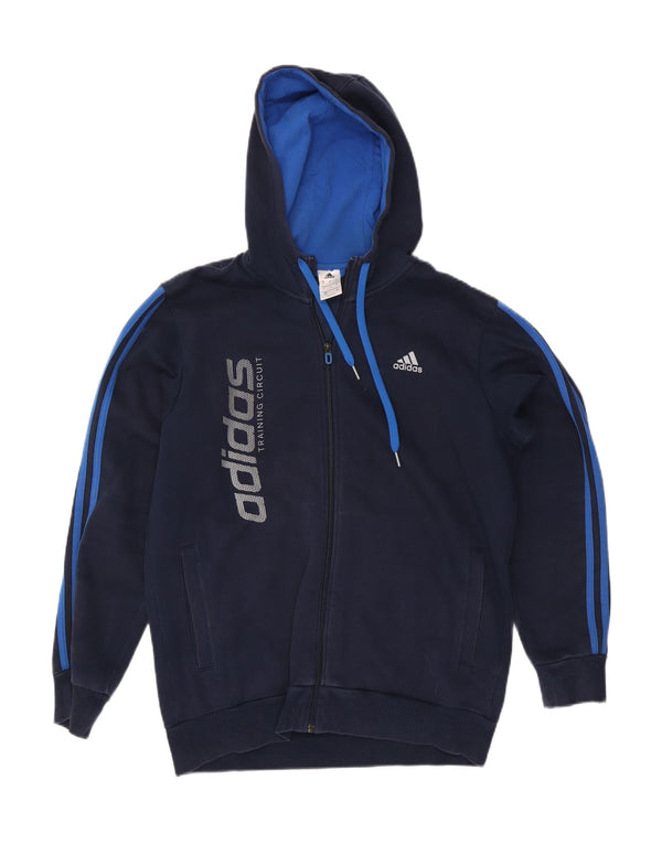 Adidas Mens Graphic Zip Hoodie Sweater Large Navy Blue Cotton