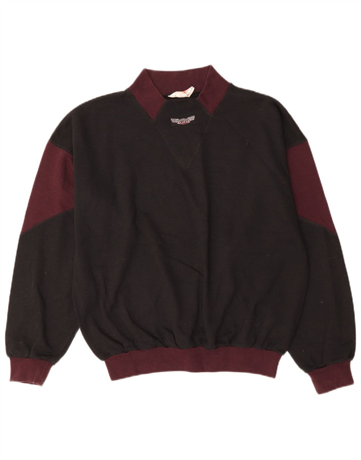 vintage Mens Sweatshirt Jumper Moyen Noir Colourblock Coton