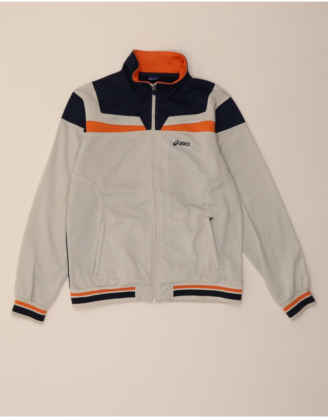 ASICS Womens Tracksuit Top Jacket UK 16 Large White Colourblock Polyester Vintage Asics and Second-Hand Asics from Messina Hembry 