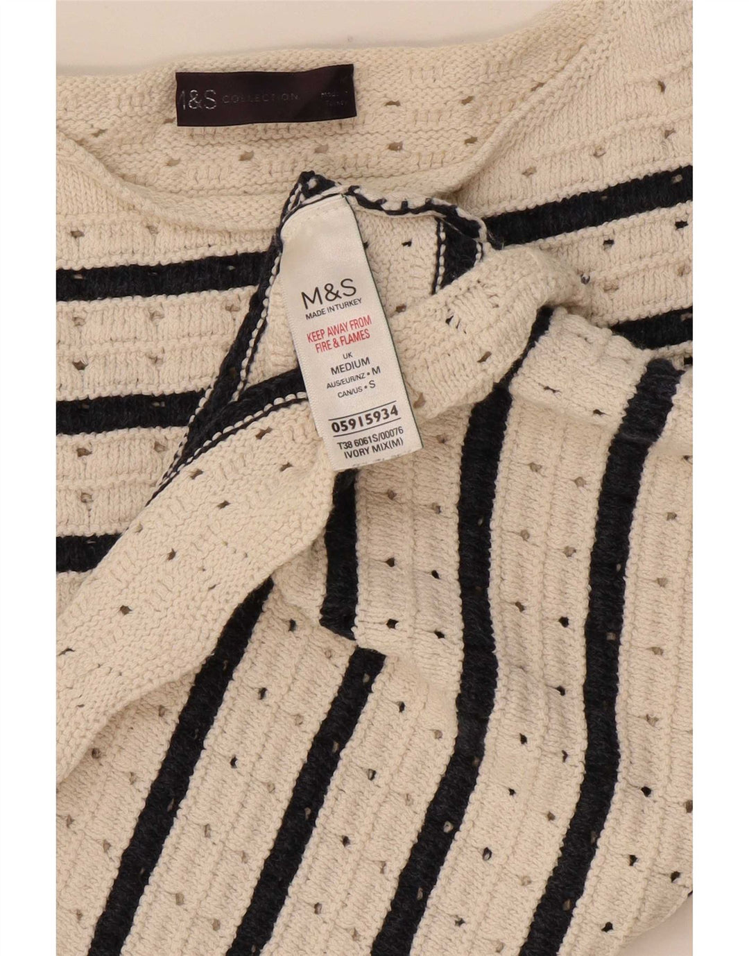Marks & Spencer Womens Crew Neck Jumper Sweater UK 12 Medium White Striped