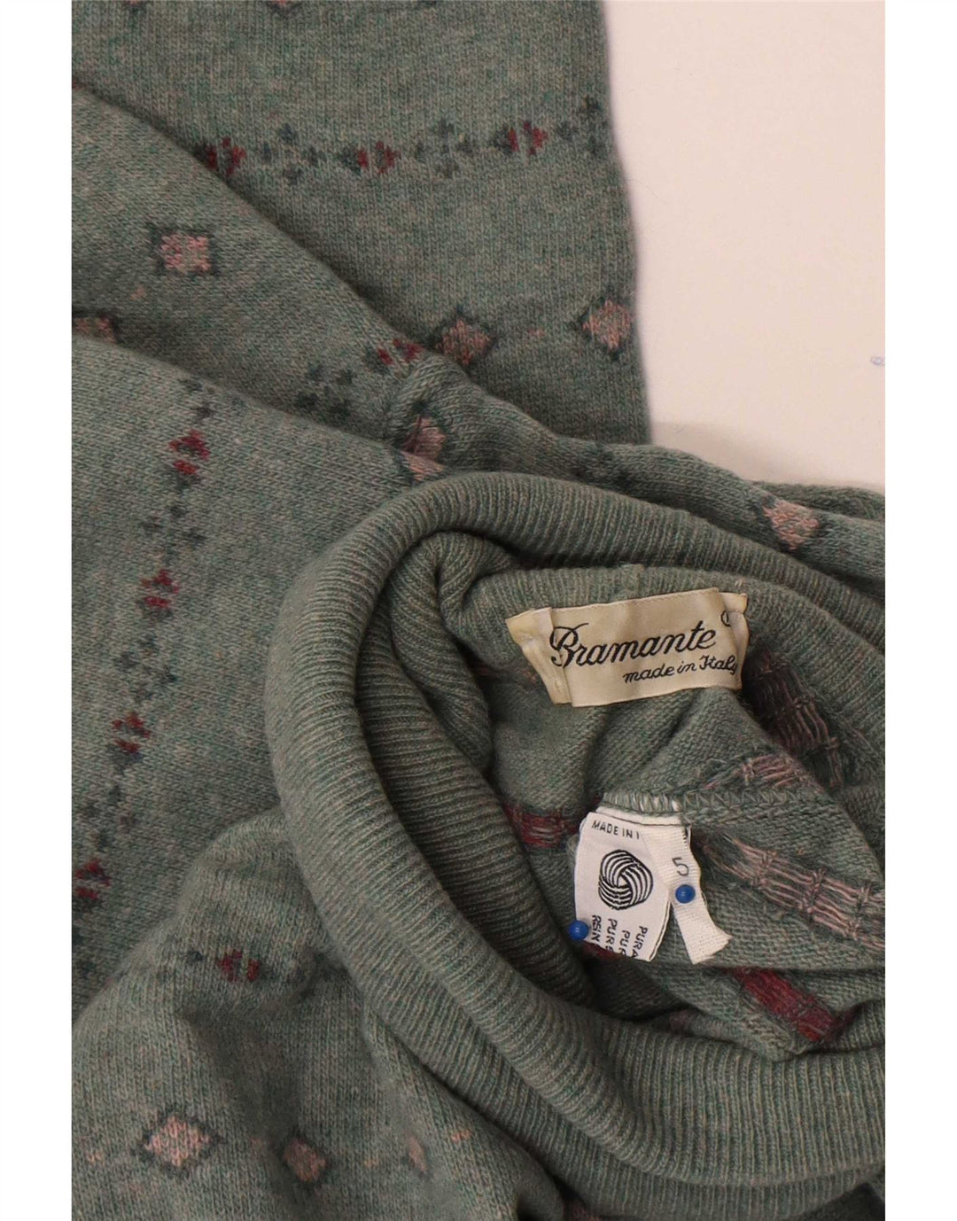Bramante Mens Roll Neck Jumper Sweater Large Grey Geometric Virgin Wool