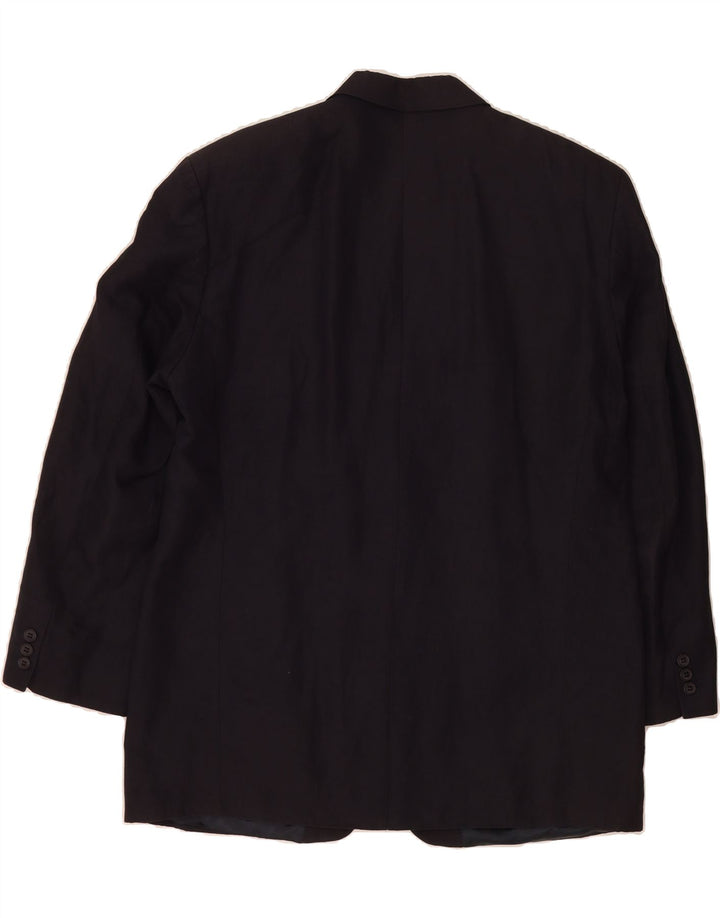 MARKS & SPENCER Mens 3 Button Blazer Jacket UK 44 2XL Navy Blue Linen Vintage Marks & Spencer and Second-Hand Marks & Spencer from Messina Hembry 