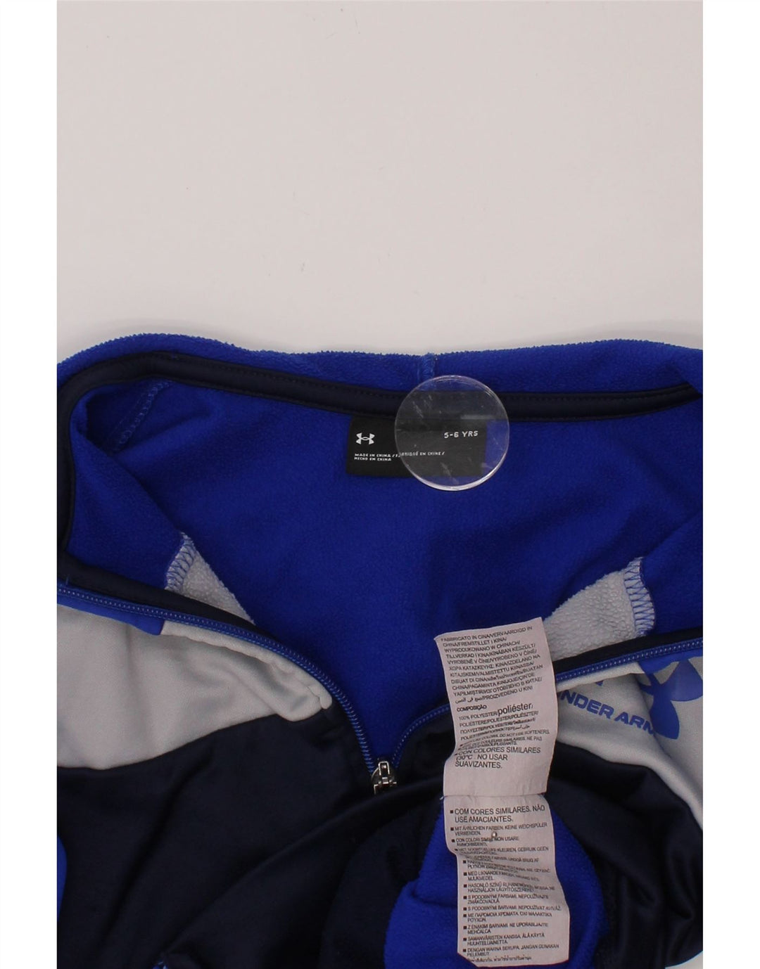 UNDER ARMOUR Boys Zip Hoodie Sweater 5-6 Years Blue Colourblock Polyester Vintage Under Armour and Second-Hand Under Armour from Messina Hembry 